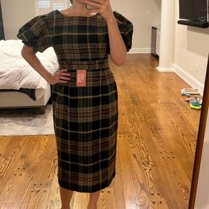 Ivy City Green and gold plaid sheath dress